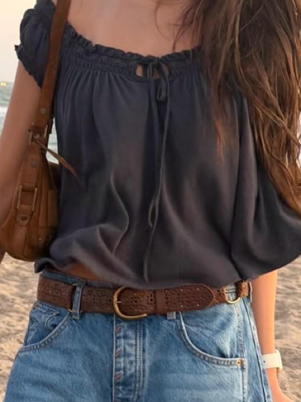 Universal Thread Black/grey “Peasant” style crop top!